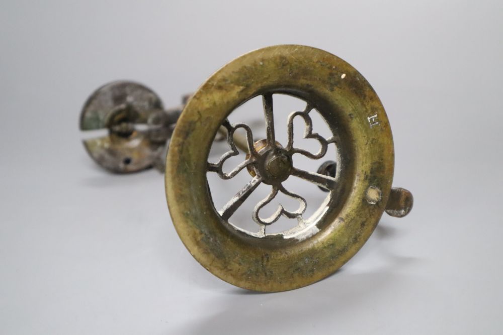 A 19th century brass waxjack, with attached extinguisher, 14cm high